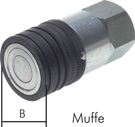 Exemplarische Darstellung: Flat-Face Kupplung mit Innengewinde, Muffe, Stahl verzinkt